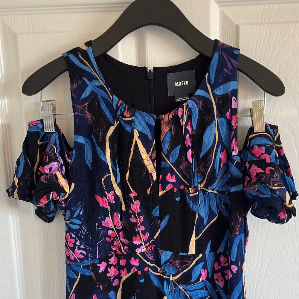 Maeve Navy and Pink Floral Midi Dress